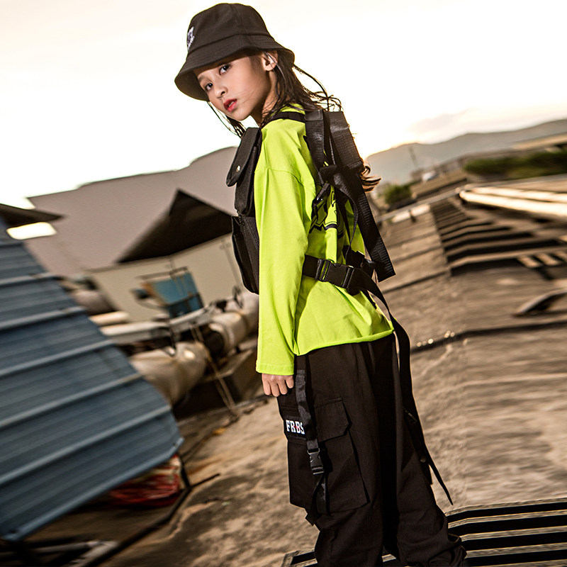 Hip-hop suit for girls Hip-hop Navel performance clothing Children's new overalls performance clothing hiphop catwalk fashion clothing