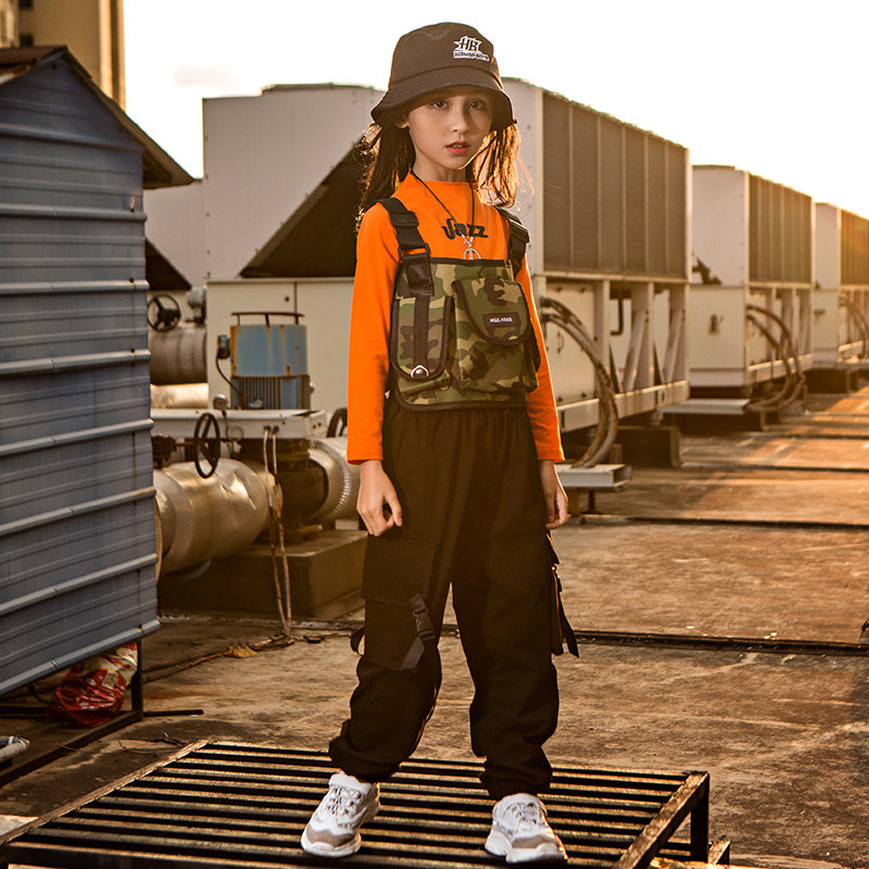 Girls hip-hop suit Korean version of the performance clothing Navel jazz dance girl Korean version of the performance overalls overalls catwalk fashion clothing