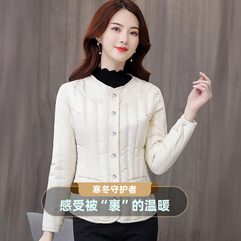 Down Lining Women's Autumn and Winter Lightweight Slim-Fit Inner Wear Long-Sleeve Thermal Vest White Duck down Low-Neck down Jacket