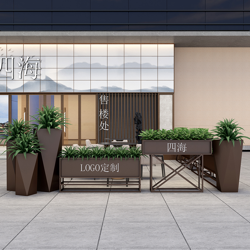 Sample house exhibition center outdoor wrought iron flower box combination partition fence commercial street outside swing fence greening partition personalized flower trough