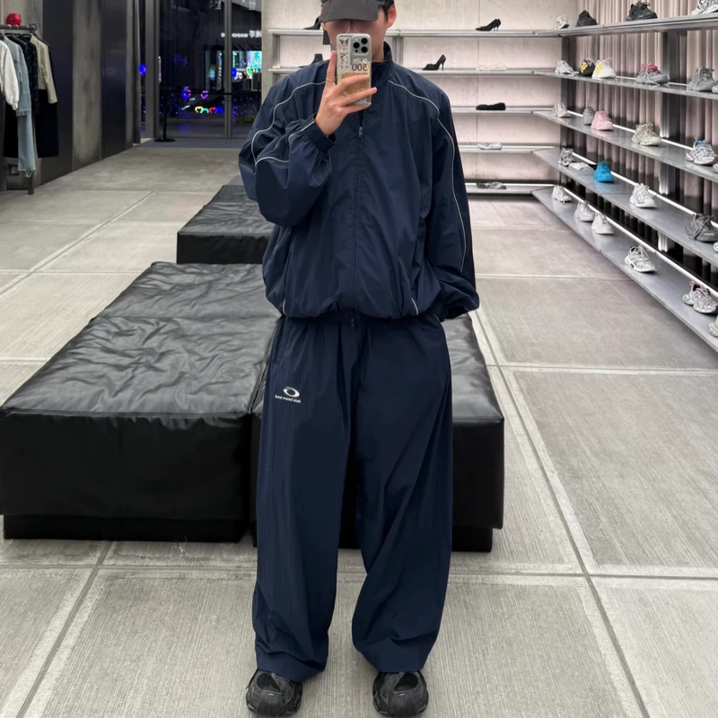 Bmc Navy Blue Loop Embroidered Nylon Mesh Track Pants Silhouette Thin Casual Pants Long Pants Bmc Navy Blue Loop Embroidered Nylon Mesh Track Pants Silhouette Thin Casual Pants Long Pants