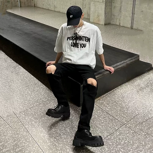 Мужские высокие туфли для отдыха для кожаной обуви на платформе, из натуральной кожи