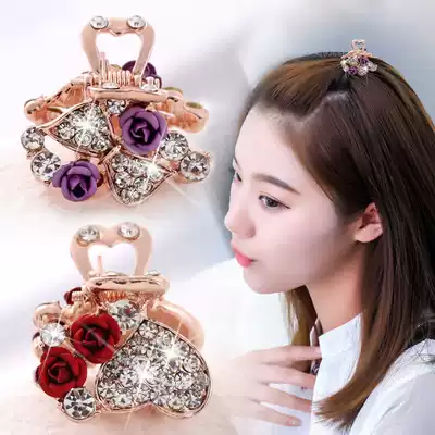 2021 new roses small gripper hairclip rhinestone clip gripper alloy bangs small clip hairclip red paragraph