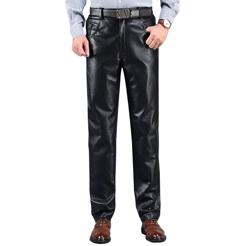 Trousers, leather warm windproof warm jeans, genuine leather, cowhide, for middle age