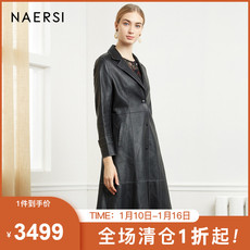 Кожаная куртка 娜尔思过膝长款皮衣外套女2020秋冬新款收腰真皮黑色绵羊皮外套