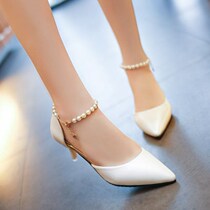  High heel shoe bundle foot chain free of mounting bunch laces anti-fall heel shoe with button female pearl 100 lap strap wrap around the foot neck