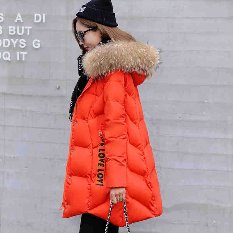 Winter hooded cotton coat women's long version Korean version A version large size padded down cotton-padded jacket coat for pregnant women cotton-padded jacket