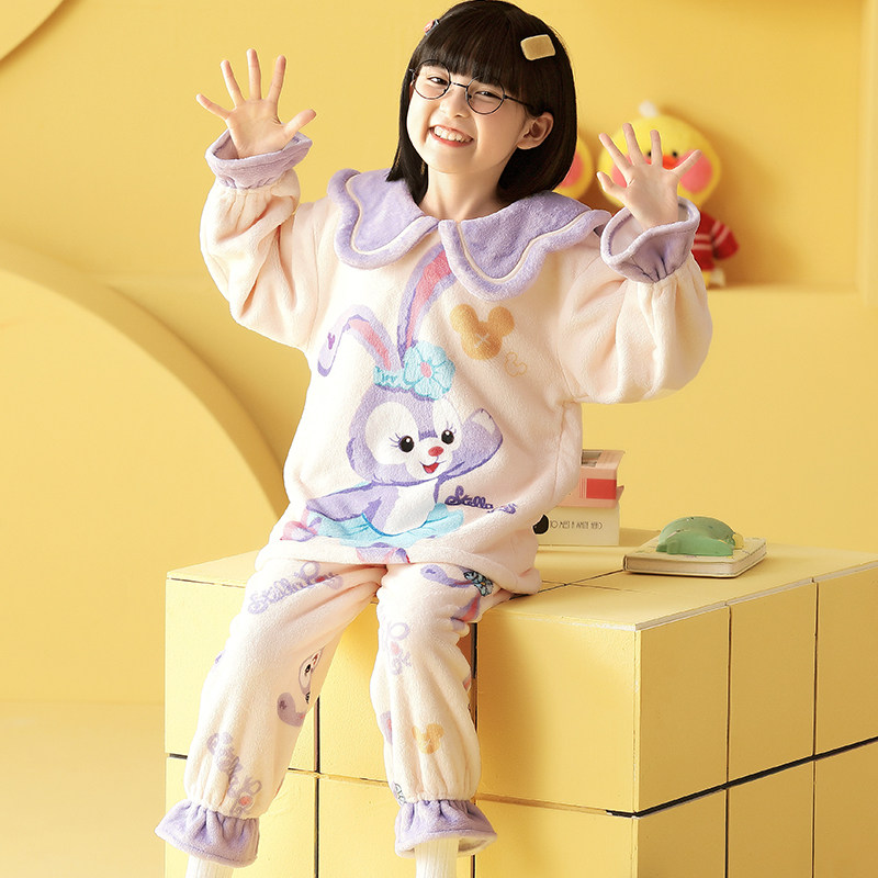 Children's pajamas girls flannel autumn and winter coral fleece thickened princess girls middle and big children's homewear suit
