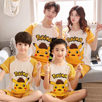  Parent-child pajamas a family of three summer pure cotton short-sleeved boys middle and large children thin mother and daughter childrens home clothes set