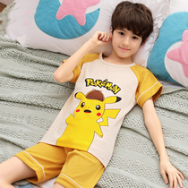  Fat boy pajamas summer short-sleeved cotton thin section medium and large children loose plus fat plus size childrens home clothes set