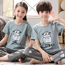 Summer childrens pajamas boys short-sleeved trousers cotton spring and autumn thin cartoon boy middle and large Children Home clothing set