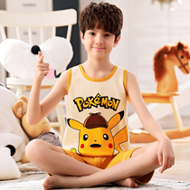  Childrens vest pajamas boys summer thin short-sleeved pure cotton boys cartoon sleeveless middle and large childrens home clothes set