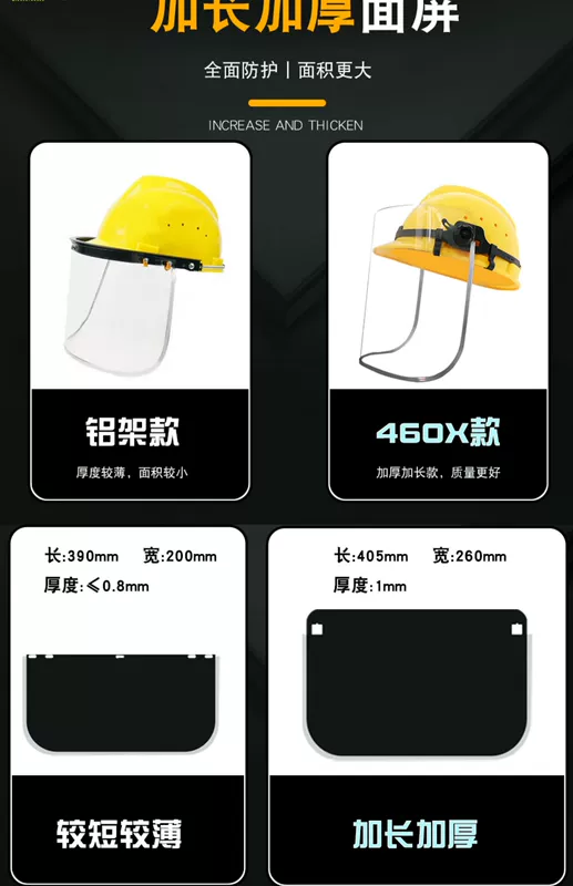 Mũ bảo hiểm có tấm che, bảo vệ toàn diện, viền nhôm PVC trong suốt, tấm che mài hàn, chống văng nước và va đập mũ hàn điện tử wh4001