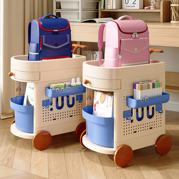 School Bag Storage Rack, Movable Trolley, Multi-Functional Book Storage Rack, Home Storage Cabinet for School Bags under the Desk