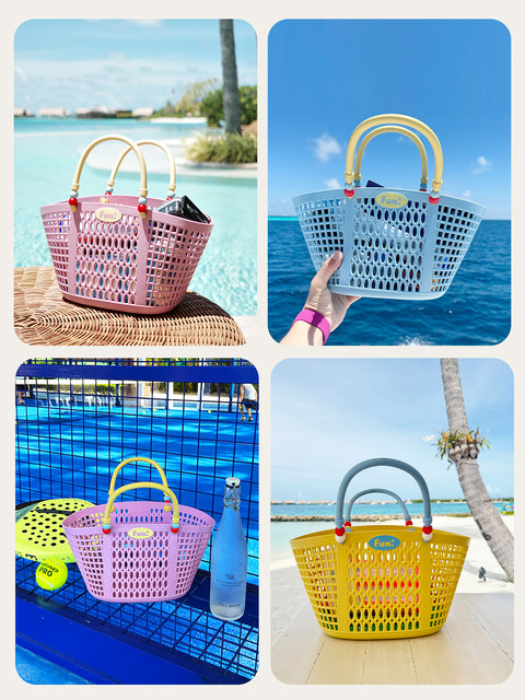 Trendy Outdoor Camping Tote Basket, Beach Basket, Bathing Basket, Shopping Basket, Grocery Basket, High-Value Swimming Basket for Home Use