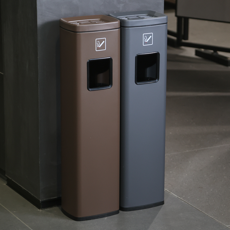 Stainless Steel Vertical Trash Can with Ashtray at the Elevator Entrance in the Hotel Lobby, Smoke Extinguishing Column for Smoking in the Corridor, Commercial Catering