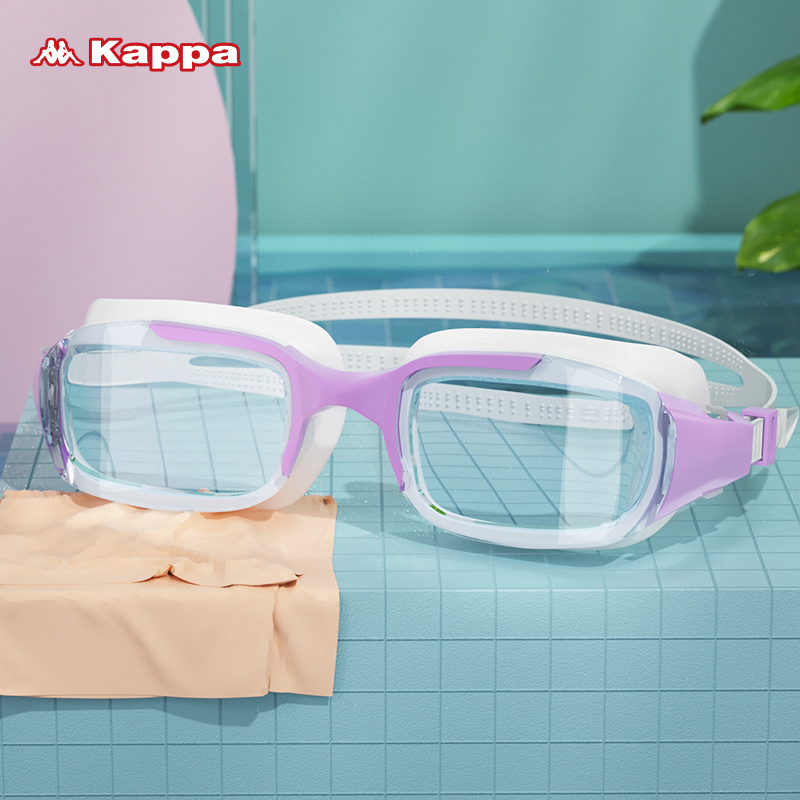 kappa swimming goggles men's and women's waterproof anti-fog HD large frame swimming cap swim goggles set in the frame myopia swimming glasses