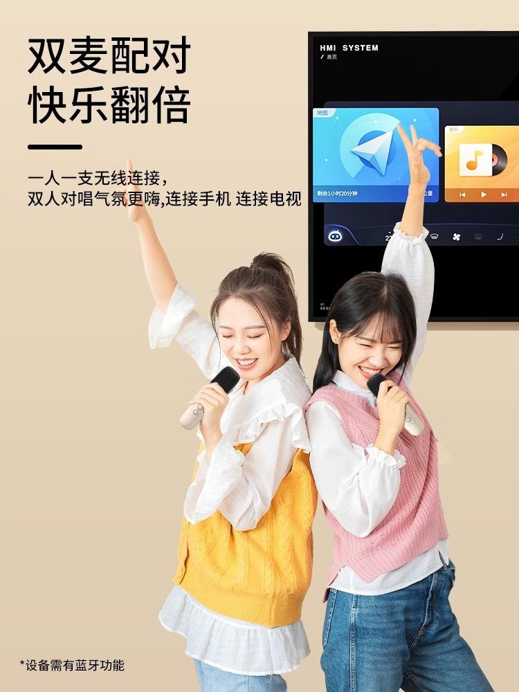 Microphone and Speaker Integrated Wireless Bluetooth Karaoke Speaker for Home Use, Portable Set for Children and Family Ktv