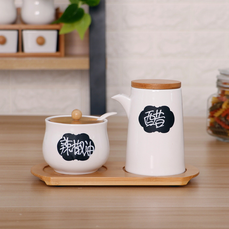 View the best Japanese kitchen ceramic oil can soy sauce vinegar bottle chili oil tank salt shaker vinegar pot seasoning sauce pot