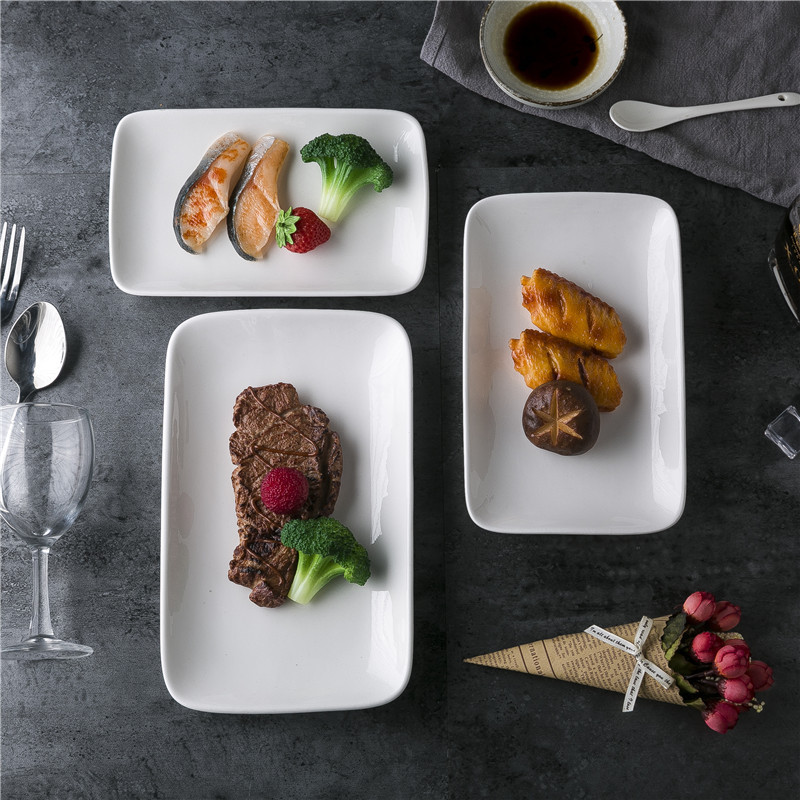 View the best hotel im white powder disc ceramic package mail Chinese tableware im hot food dish rectangular powder disc