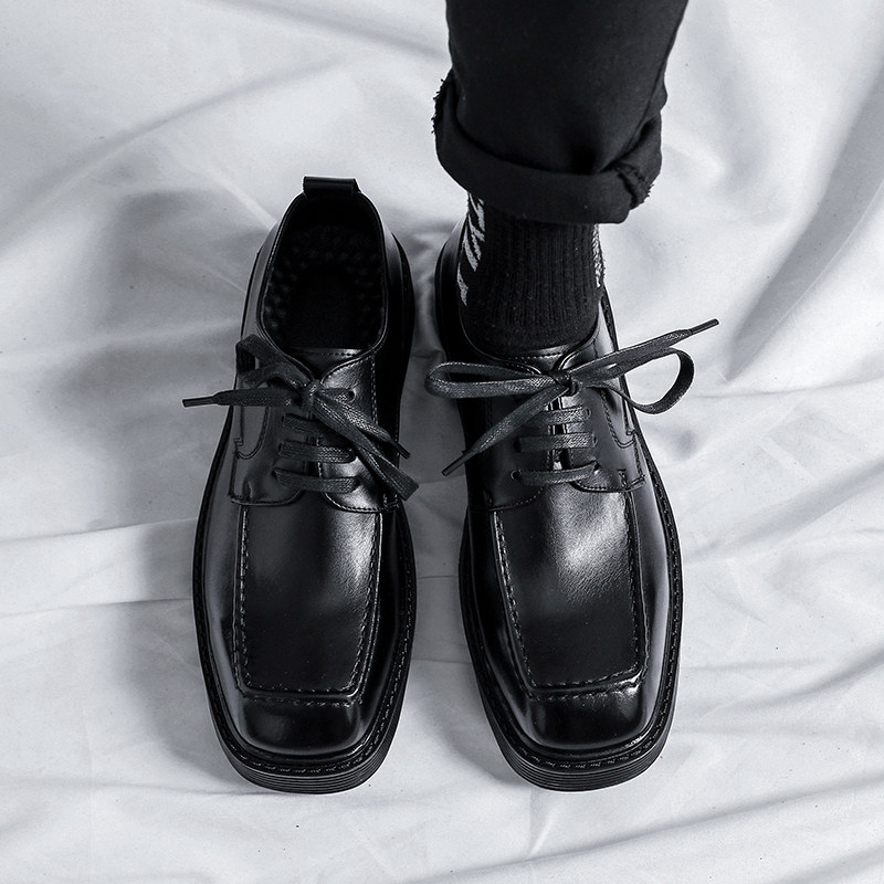 Square-toed shoes men's trendy Japanese style high-end casual business wedding bridegroom British style high-end niche Derby shoes