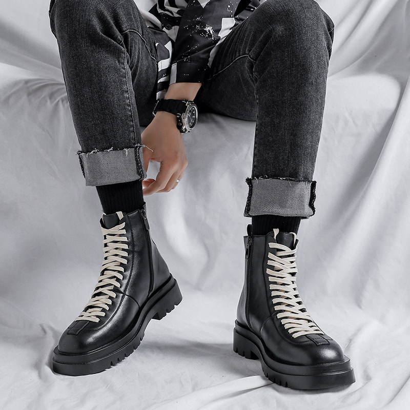 ins Martin boots men's tide brand side zipper winter plus velvet high-top shoes British style mid-tube tooling short boots men