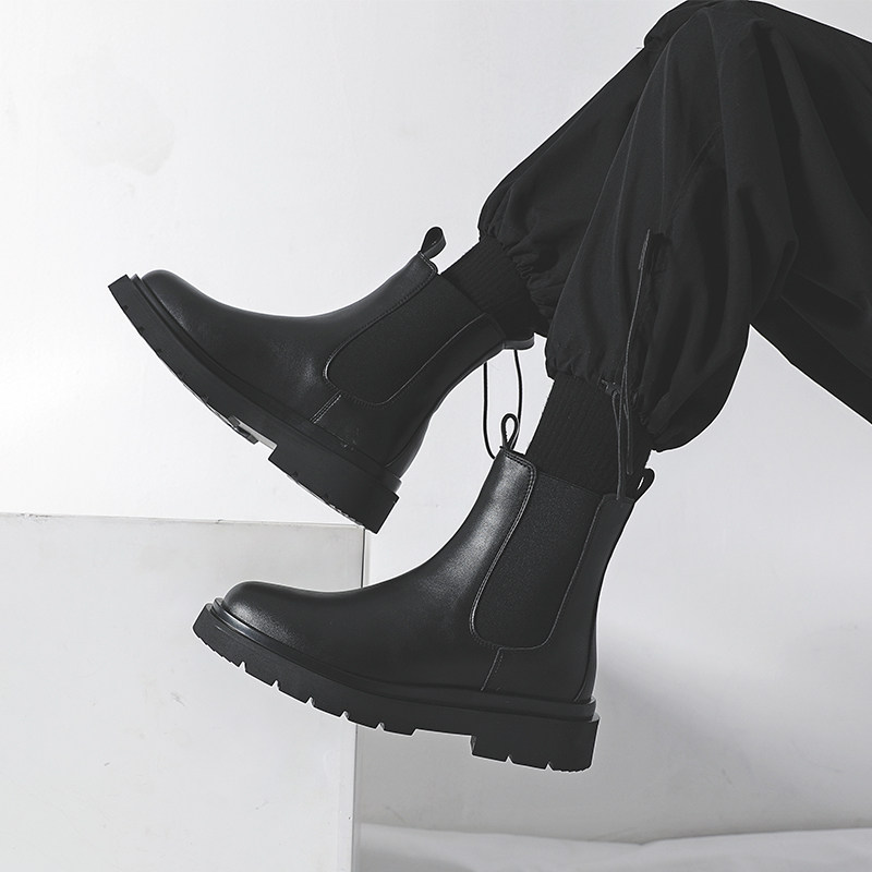 Chelsea boots men's Martin boots men's winter plus velvet mid-tube British style high-top shoes men's boots motorcycle cigarette boots