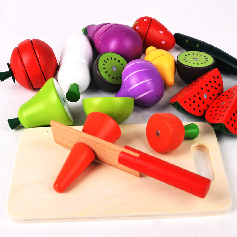 Dress up wine kitchen Fruit and vegetables cut happy children cut look at boys and girls Wooden parent-child toy set