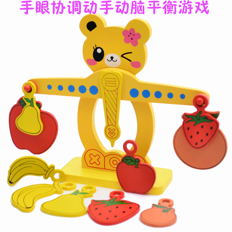 Wooden children early education puzzle kindergarten area corner teaching AIDS bear fruit number balance balance toys
