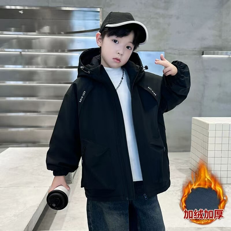 Boys' Winter Jacket with Fleece Lining, Thickened Windbreaker, 2025 New Model, Trendy Winter Parka for Older Children
