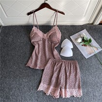  New lace summer charm BAO WEN suspender top shorts two-piece set with chest pad spring and autumn private home clothes 2021