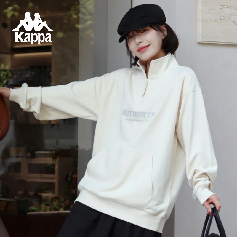 Kappa New Spring and Autumn Sports Sweatshirt for Women, Half-Zip Knit Pullover, Long-Sleeve Top for Men
