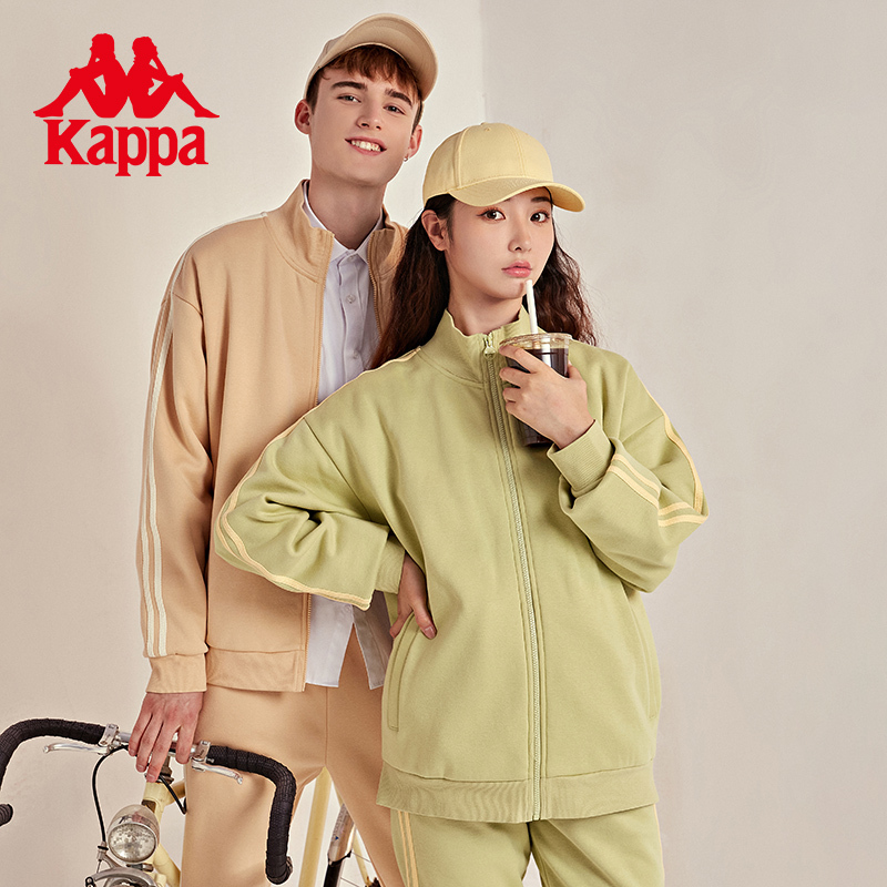 Kappa Official Outlets Sports Sweatshirt Set for Couples, Men and Women, Fleece Jacket, Casual Outerwear, Long Pants