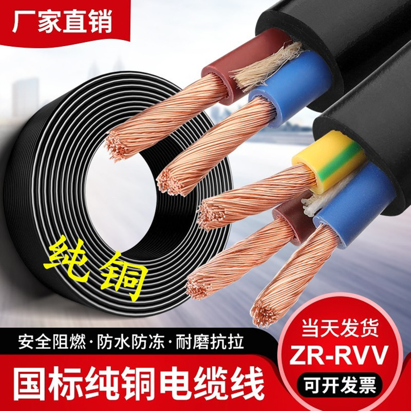Pure Copper Rvv Electrical Wire Flexible Cable 2 3 Core Cable 1 1.5 2.5 4 6 Square Outdoor Sheathed National Standard Power Cord