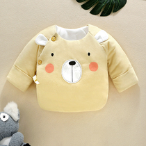 Newborn semi-back clothes baby thick blouse autumn winter monk clothes clip cotton warm long sleeves half back clothes baby cotton clothes