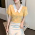 2020 mùa hè mới của Hàn Quốc phiên bản của cổ điển cổ điển Pháp ngắn tay cổ chữ V áo voan thủy triều bông tay áo của phụ nữ 
