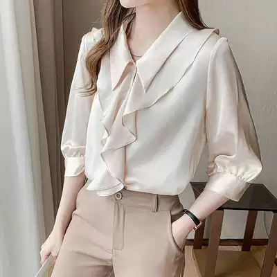 Foreign trade brand cut discount women's clothing mall counter summer withdrawal clearance ruffle doll collar shirt female
