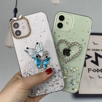 Yingsheng apple 12 new mobile phone case transparent glitter anti-fall promax soft shell xr net red goddess advanced sense butterfly with crystal diamond pattern mobile phone case for iPhone11 pr