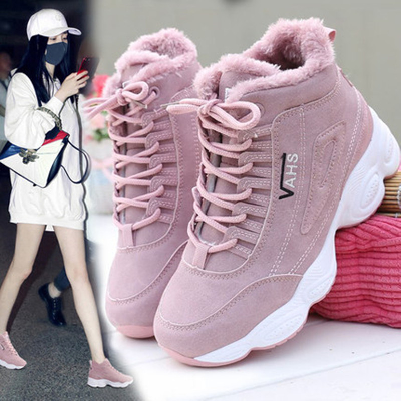 加绒高帮鞋女2019新款网红ins超火运动鞋潮鞋百搭老爹鞋棉鞋短靴