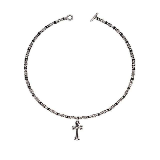 French-Style 古巴领领n Chain Cross Pendant Clavicle Chain Ins Minimalist Style Hip-Hop Couple Trendy Cool Necklace