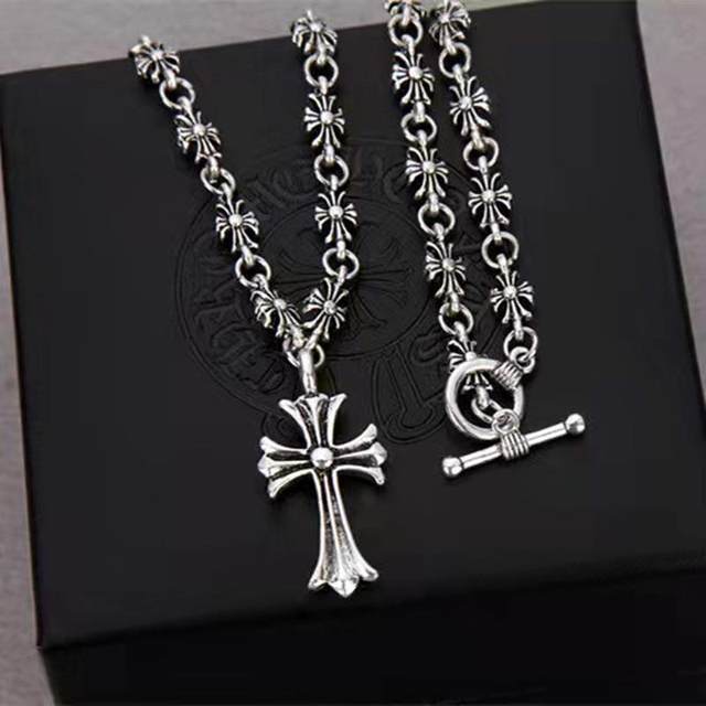 French-Style 古巴领领n Chain Cross Pendant Clavicle Chain Ins Minimalist Style Hip-Hop Couple Trendy Cool Necklace
