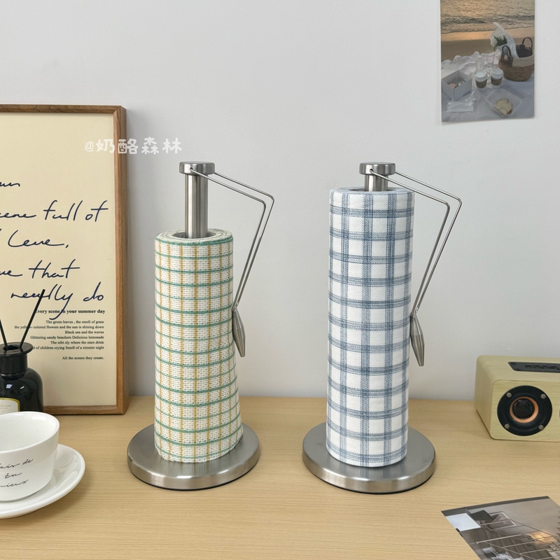 Creative Stainless Steel Roll Paper Holder for Kitchen Countertop, Freestanding Large Roll Holder, No-Drill Paper Holder, Plastic Wrap Storage Rack