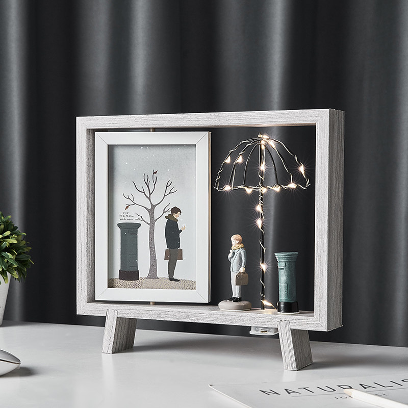 Nordic modern simple wooden photo frame pendulum ins creative cute personality double-sided 6 inch table top photo ornaments