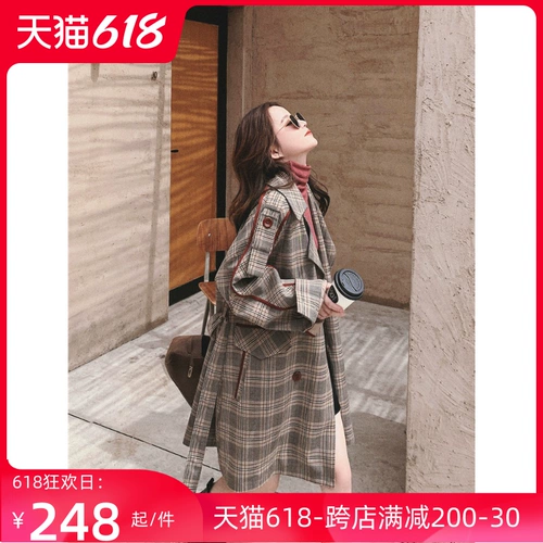 Плащ, пальто, длинная ретро куртка, яркий броский стиль, коллекция 2021, в корейском стиле