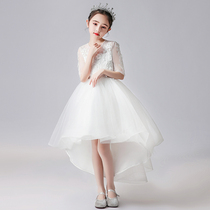 Childrens evening dress high-end princess dress girl puffy gauze autumn flower girl piano performance dress host yarn skirt