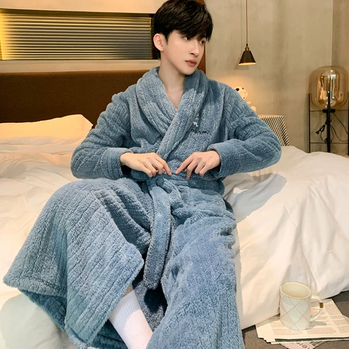 Демисезонная пижама, коралловый бархатный флисовый мужской фланелевый демисезонный банный халат, увеличенная толщина, большой размер