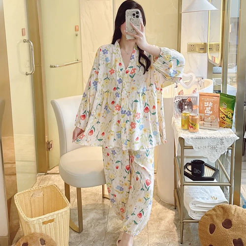 Осенняя пижама, летний тонкий лонгслив, милый комплект, популярно в интернете, подходит для подростков