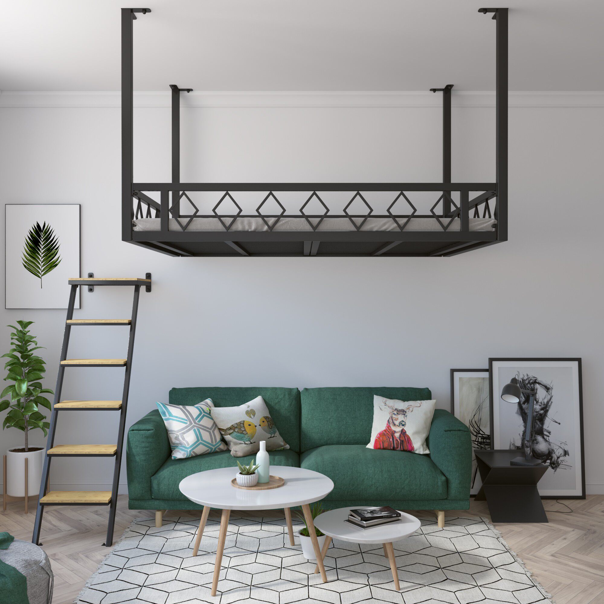 European iron hammock multifunctional student bed adult hammodmodern minimalist building cabinet elevated bed wall bed