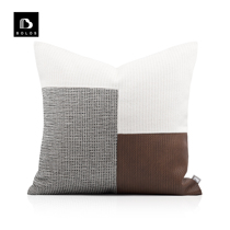 Modern minimalist Nordic prototype room leaning pillow villa custom white curry leather splicing light lavish sofa Pillow Cushions