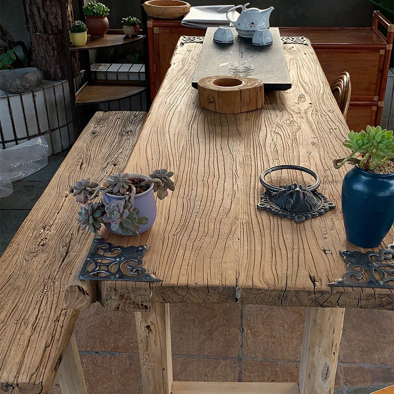 Old Elm Wood Solid Wood Door Board Tea Table Chinese Retro Bar Terrace Log Weathering Tea Table Old Door Panel Table Nostalgia Wood Board-Taobao